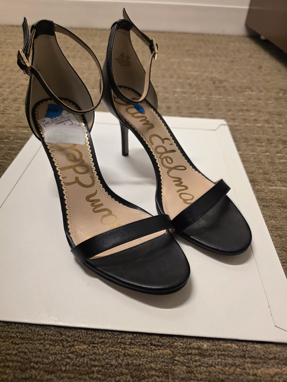 Sam Edelman Black Leather Ankle-Strap Stiletto Sandals
